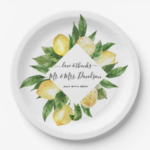 Assiettes En Carton Aquarelle méditerranéenne Citron Mariage tropical