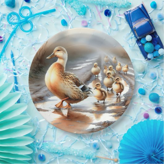 Assiettes En Carton Aquarelle Mère Canard Avec Collier (Fête)