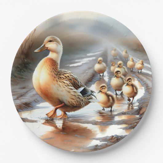 Assiettes En Carton Aquarelle Mère Canard Avec Collier (Devant)