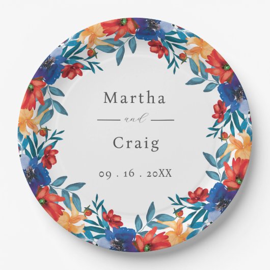 Assiettes En Carton Aquarelle mexicaine Fleur Mariage (Devant)