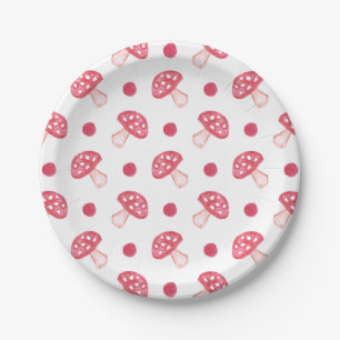 Assiettes En Carton aquarelle mignon champignons rouges et pois