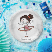 Assiettes En Carton Aquarelle mignonne bâton fille grand sourire belle (Fête)