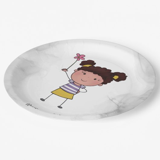 Assiettes En Carton Aquarelle mignonne Bâton fille rose Fleur belle (Angle)