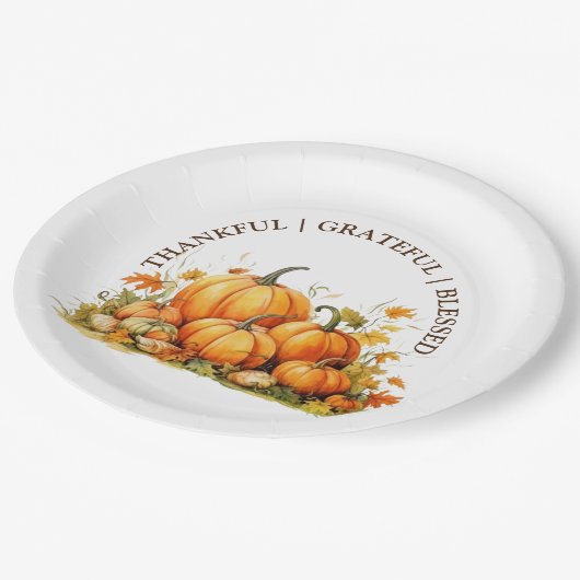 Assiettes En Carton Aquarelle mignonne Citrouilles Merci Grateful béni (Angle)