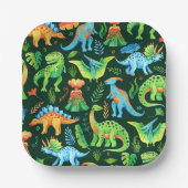 Assiettes En Carton Aquarelle mignonne Dinosaures Garçons fête d'anniv (Recto)