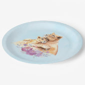 Assiettes En Carton Aquarelle mignonne Mère Lion & Cub (Angle)