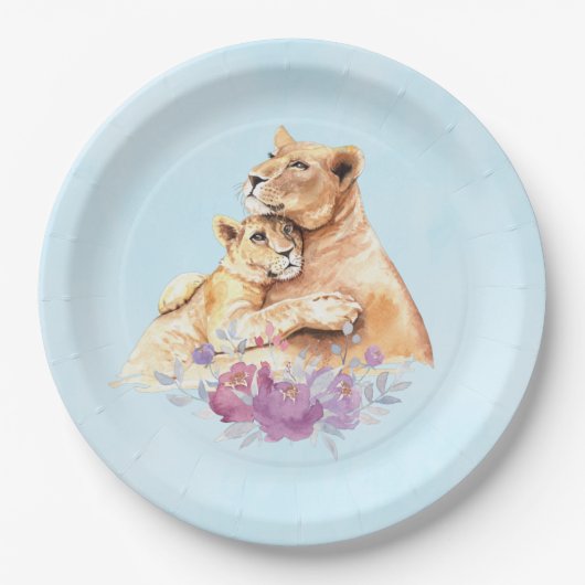 Assiettes En Carton Aquarelle mignonne Mère Lion & Cub (Devant)