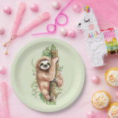 Assiettes En Carton Aquarelle mignonne Sloth & Feuilles tropicaux (Fête)
