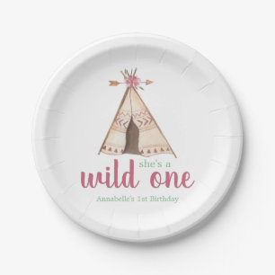 Assiettes En Carton Aquarelle mignonne Teepee Boho 1er anniversaire