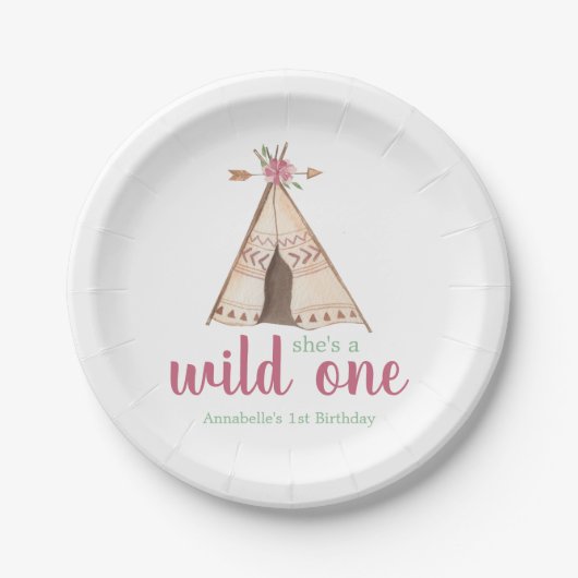 Assiettes En Carton Aquarelle mignonne Teepee Boho 1er anniversaire (Devant)