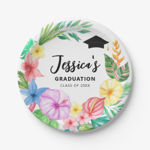 Assiettes En Carton Aquarelle mignonne Tropical Floral Wreath Graduati