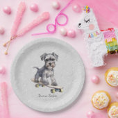 Assiettes En Carton Aquarelle Miniature Schnauzer Plaque en papier (Fête)