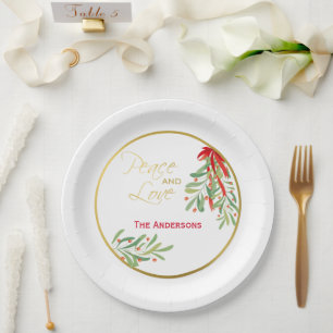 Assiettes En Carton Aquarelle Mistletoe & Or Vacances personnalisées