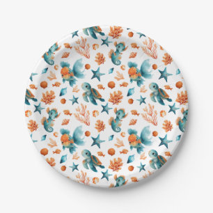 Assiettes En Carton Aquarelle Mocale Animaux Festif Océan Motif
