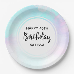 Assiettes En Carton Aquarelle moderne bleu et violet Abstrait Annivers