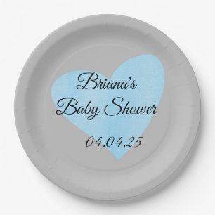 Assiettes En Carton Aquarelle moderne Blue Heart Baby shower garçon