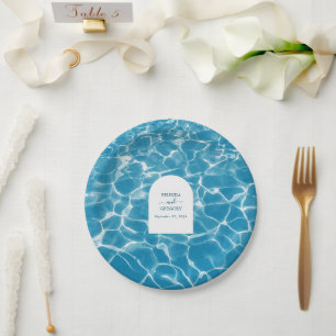 Assiettes En Carton Aquarelle moderne Blue Ocean Beach Mariage