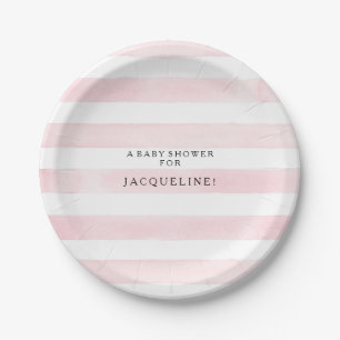 Assiettes En Carton Aquarelle MODERNE Chic Large Stripes avec Rose