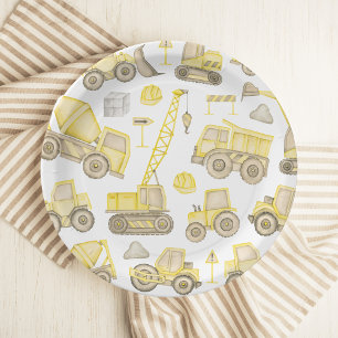 Assiettes En Carton Aquarelle moderne Construction Véhicule Anniversai