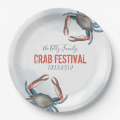 Assiettes En Carton Aquarelle moderne Crabe bleu rustique élégant (Devant)