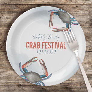 Assiettes En Carton Aquarelle moderne Crabe bleu rustique élégant