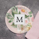 Assiettes En Carton Aquarelle moderne Fleurs roses Monogrammes<br><div class="desc">Aquarelle moderne Fleurs roses Monogrammes</div>