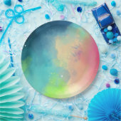 Assiettes En Carton Aquarelle moderne Green & Red Space Nebula (Fête)