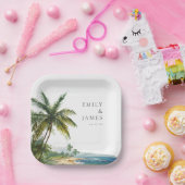 Assiettes En Carton Aquarelle moderne Mariage de plage tropicale (Fête)