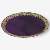 Assiettes En Carton Aquarelle moderne Moody Purple & Gold Mariage (Angle)