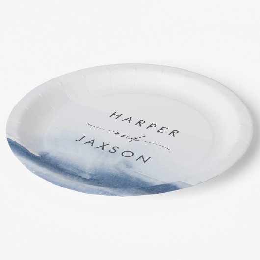 Assiettes En Carton Aquarelle moderne | Plaque de papier Mariage bleu (Angle)