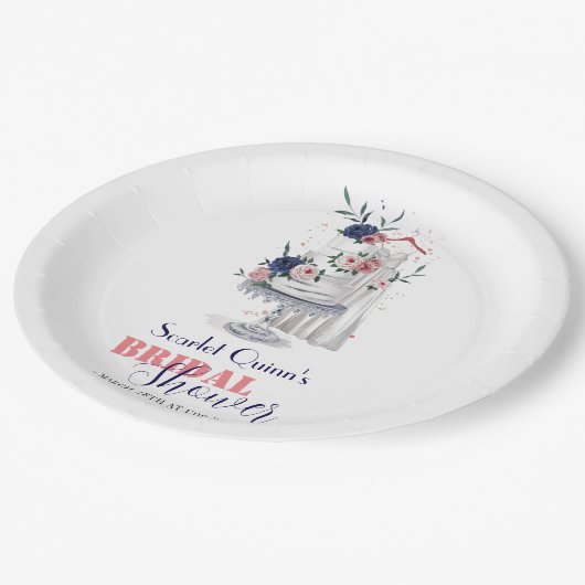 Assiettes En Carton Aquarelle moderne robe blanche mariage avec gâteau (Angle)