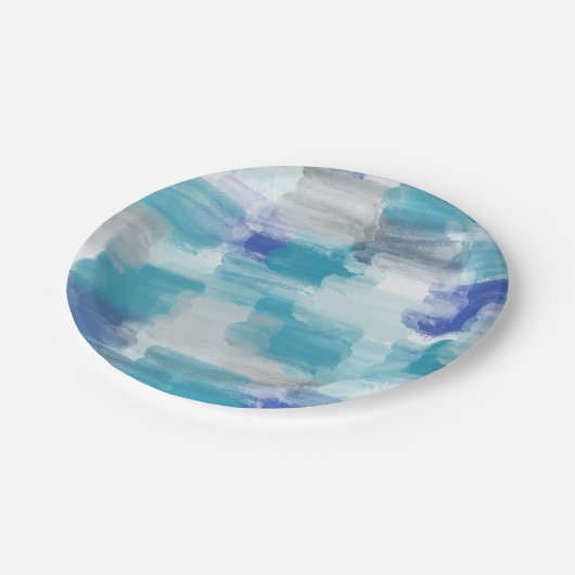 Assiettes En Carton Aquarelle moderne turquoise et gris Art Abstrait (Angle)