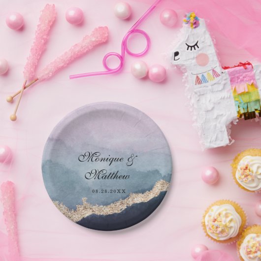 Assiettes En Carton Aquarelle moderne violet Dusty bleu Mariage d'âge (Fête)