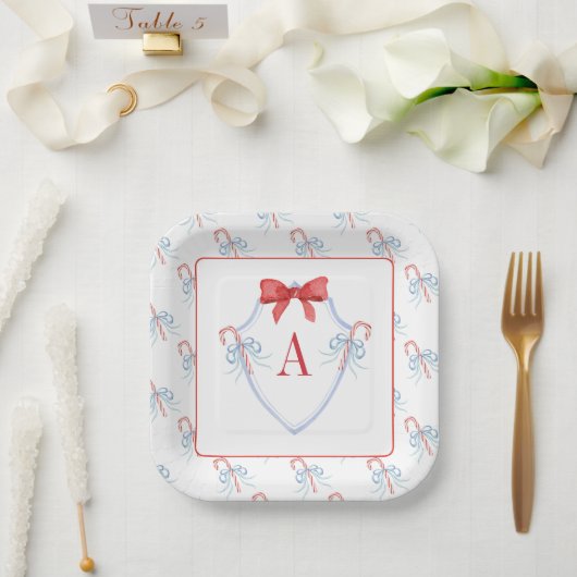 Assiettes En Carton Aquarelle Monogram Bow Sucre de canne Crest (Mariage)