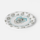 Assiettes En Carton Aquarelle Monogramme Côte Bleu Bow Huître (Angle)