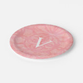 Assiettes En Carton Aquarelle Monogramme Rose Tulipe (Angle)