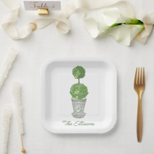 Assiettes En Carton Aquarelle Monogrammé Topiary Napkins