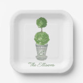 Assiettes En Carton Aquarelle Monogrammé Topiary Napkins (Recto)