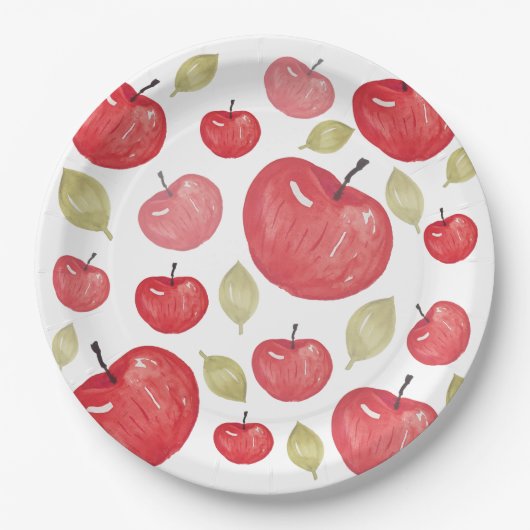 Assiettes En Carton Aquarelle Motif Apple peinte à la main (Devant)