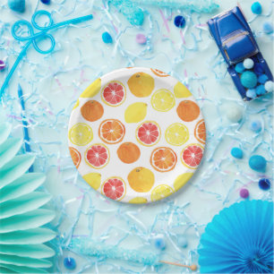 Assiettes En Carton Aquarelle Motif de fruits d'agrumes