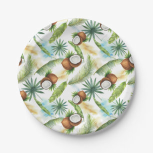 Assiettes En Carton Aquarelle Motif de noix de coco tropicale