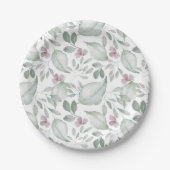 Assiettes En Carton Aquarelle Motif vert Sage (Devant)