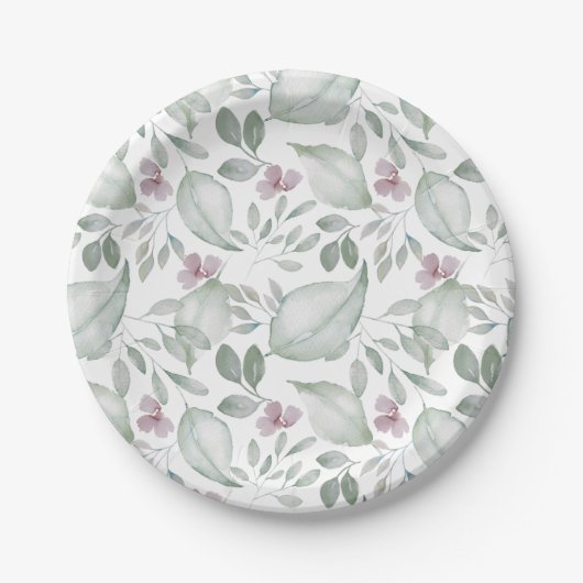 Assiettes En Carton Aquarelle Motif vert Sage (Devant)