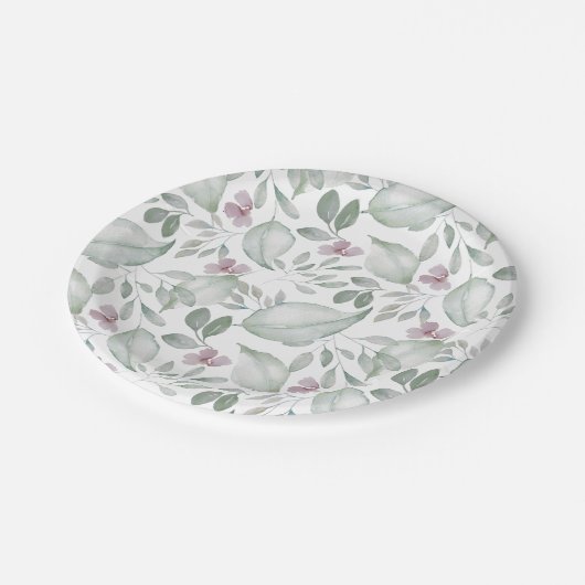 Assiettes En Carton Aquarelle Motif vert Sage (Angle)