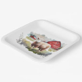 Assiettes En Carton Aquarelle Mouton Avec Grange Rouge (Angulaire)