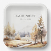 Assiettes En Carton Aquarelle Muet Automne Mariage paysage Automne (Recto)