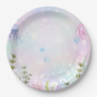 Assiettes En Carton Aquarelle Narwhal Under the Sea