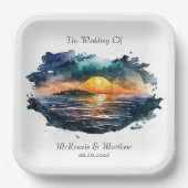 Assiettes En Carton Aquarelle Nautical Beach Scene Mariage (Recto)