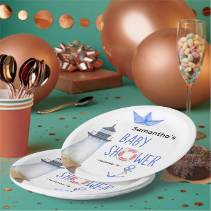 Assiettes En Carton Aquarelle nautique - baby shower