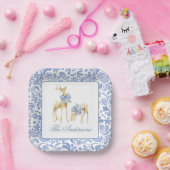 Assiettes En Carton Aquarelle Noël bleu Chinoiserie Bow Reindeer (Fête)